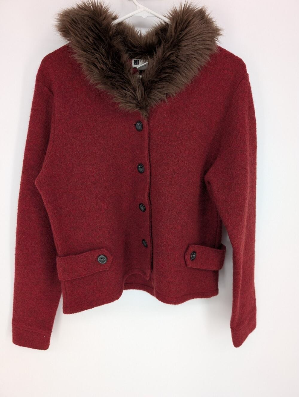 Vintage Y2K Wool Burgundy Jacket Carol Little P Med Faux Fur Collar Classic NWT